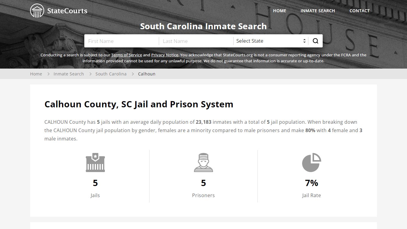 Calhoun County, SC Inmate Search - StateCourts